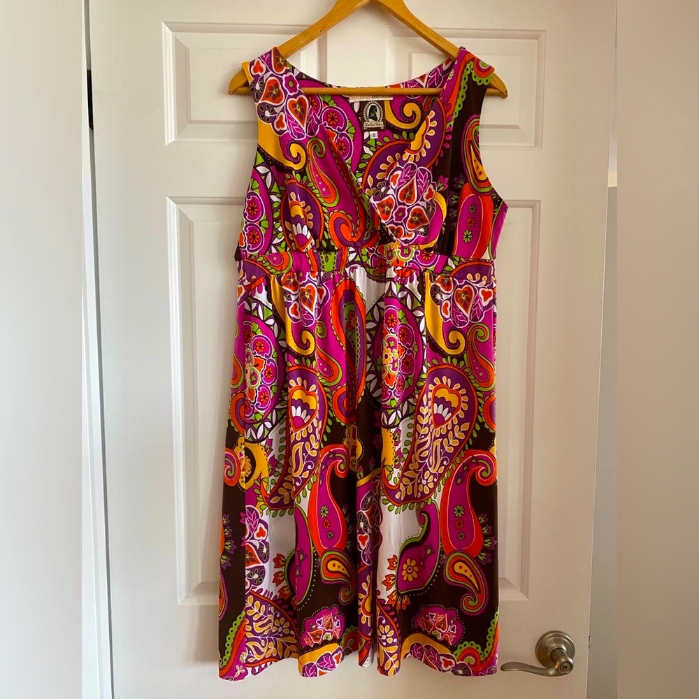 Olivia Harper vibrant dress 60's vibe VNeck Stretch Fabric Empire Waist size 14W